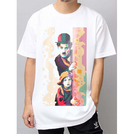 Tricou Charlie Chaplin cu un copil din bumbac de artă